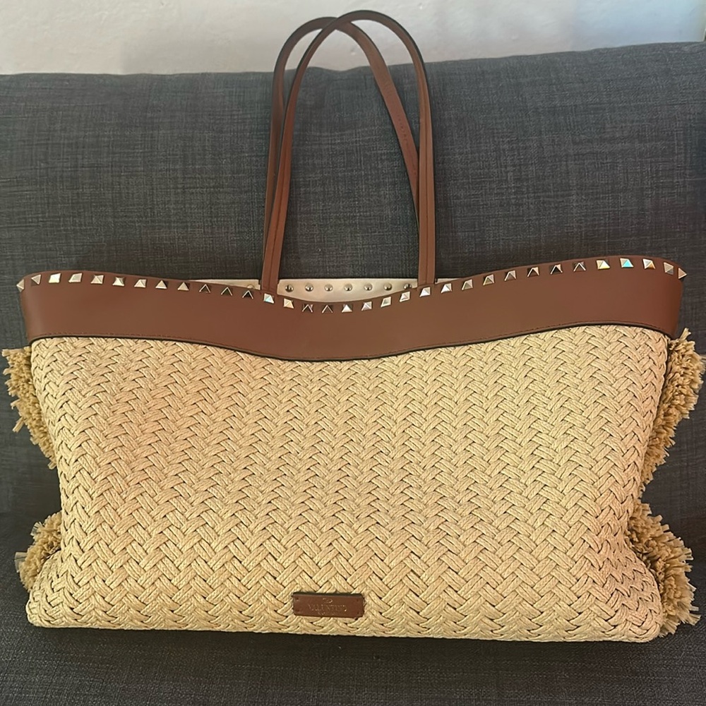 Valentino Rock Stud raffia tote